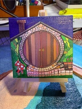 Hand-Painted Green & Brown Hobbit Door Canvas Art - Unbranded